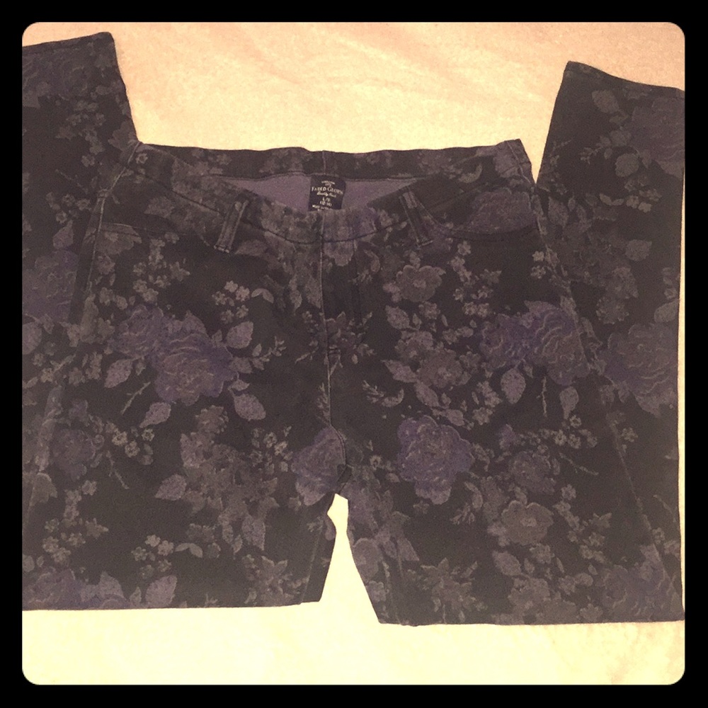 Faded Glory Dark Blue Flower Jeggings L (12/14)
